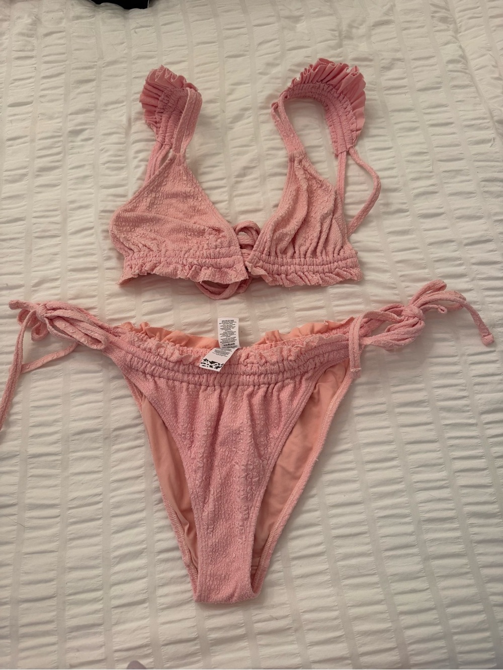 ASOS Ruffled Triangle Bikini Top - Pink Size 12 - Picture 3 of 7